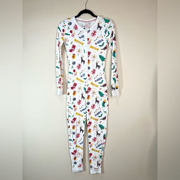Mini Boden Button Front One Piece Christmas Holiday Pajamas 13 Y - Picture 1 of 9